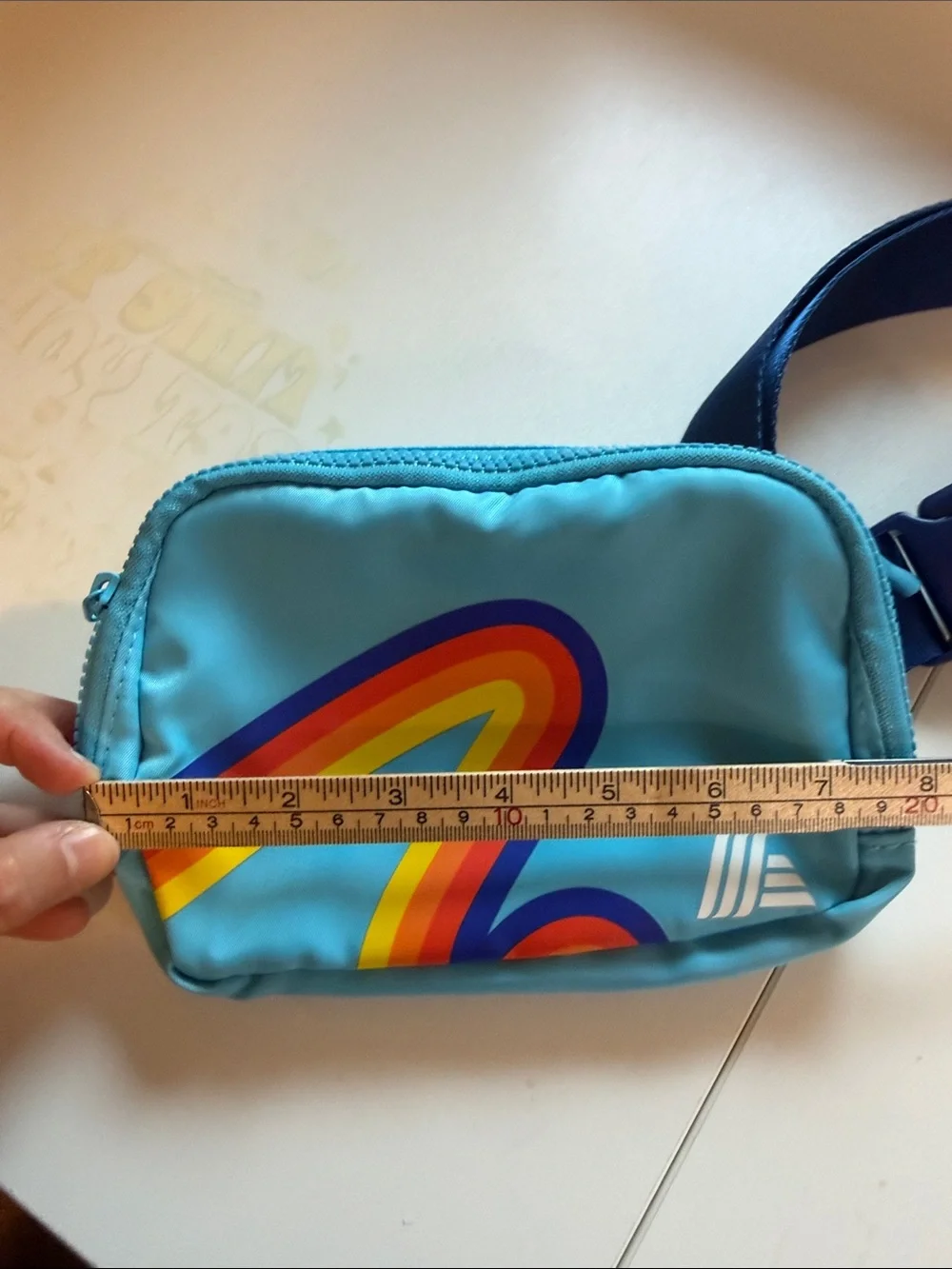 ALDI Gear 2023 Retro Belt Bag Fanny Pack Blue Rainbow Stripes #822199 New/EUC